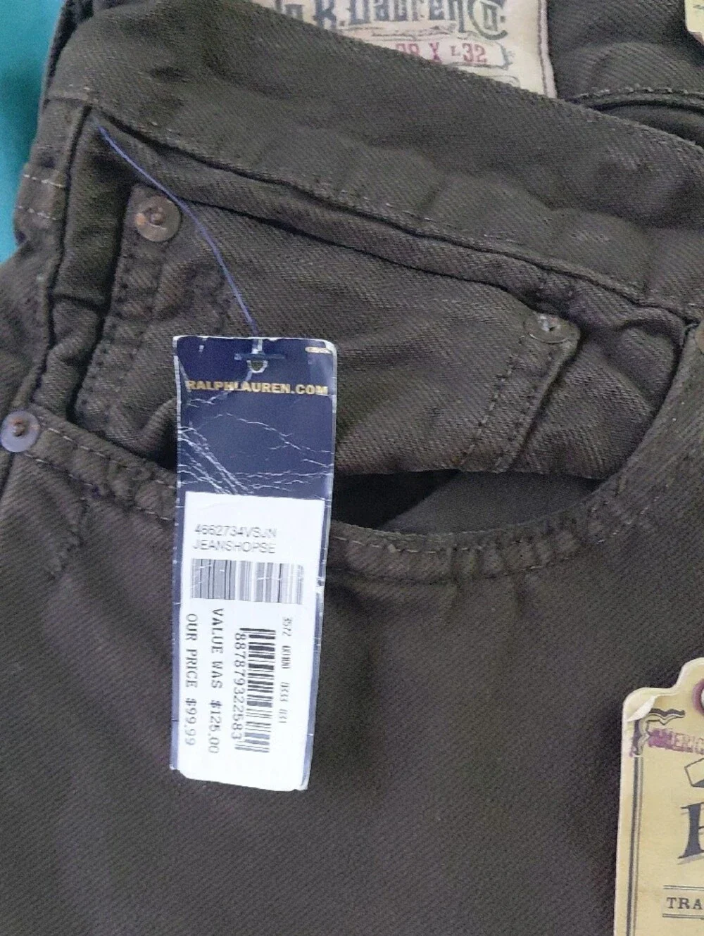 Polo by Ralph Lauren Men’s Olive Brown Slim Straight Jeans